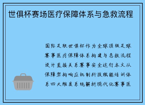 世俱杯赛场医疗保障体系与急救流程